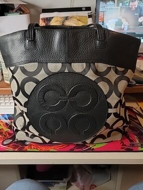 Coach 15013 Op Art Signature Tote Shoulder Handbag Purse